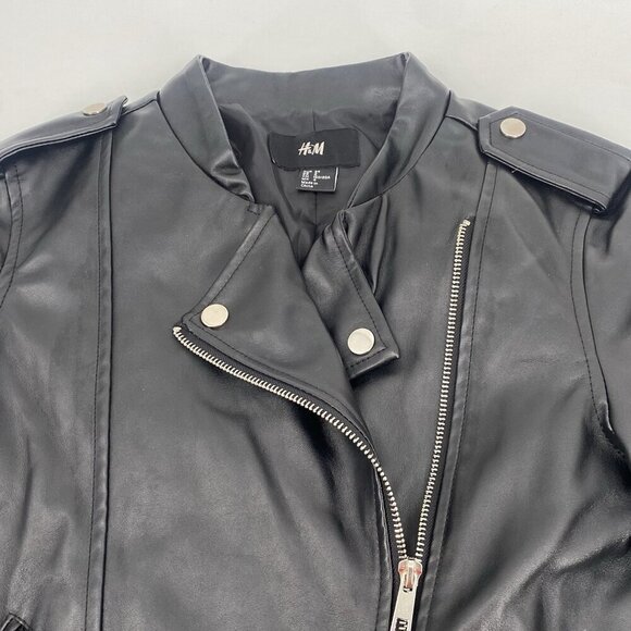 H&M Size 4 Black Faux Leather Brando Style Jacket With Fringes Western Boho - Picture 4 of 12
